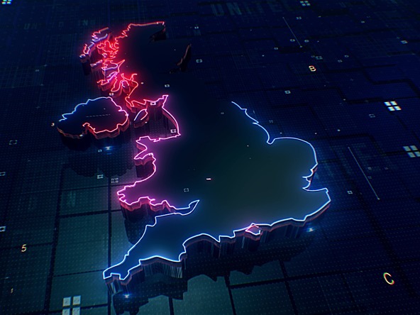 Map of UK on digital background
